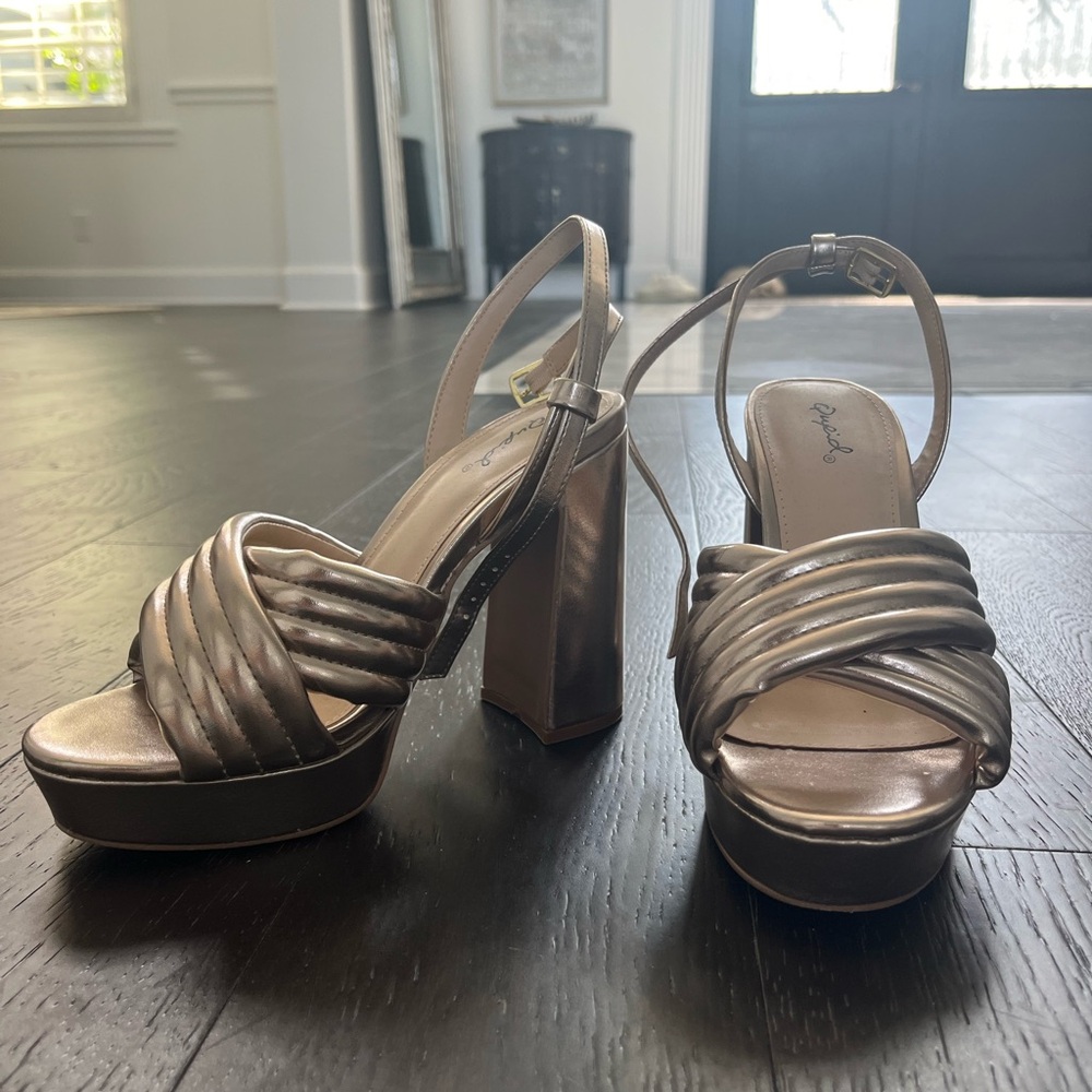 Rose gold chunky heel sandal